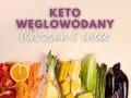 Keto dieta: w czym są węglowodany? Warzywa i owoce na talerzu: pomidory, pomarańcze, marchew, ananas, banany, cytryny, sałata, szparagi, bakłażany, kapusta.