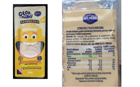 Szyneczka z fileta kurczaka, 100g zawiera 20g białka. Wartość energetyczna 105 kcal.