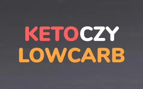 Napis KETO CZY LOW CARB w kolorach czerwonym, białym i pomarańczowym na ciemnym tle.