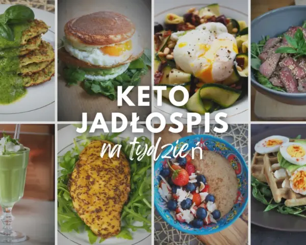 Keto jadłospis na tydzień: placki cukiniowe, jajko sadzone z awokado, sałatka z wołowiną, smoothie, kurczak i owsianka z owocami. Idealna dieta na chore jelita.